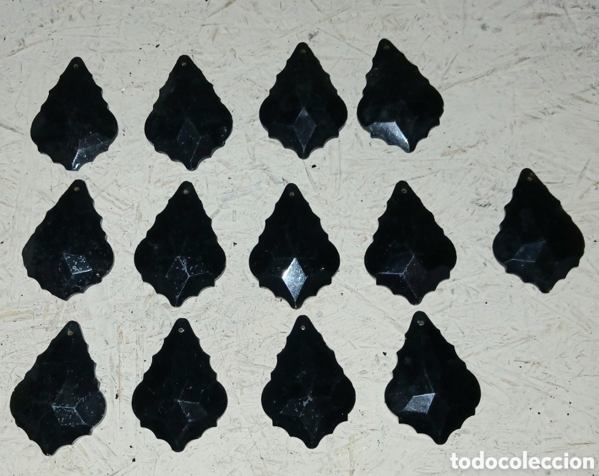 Antig&uuml;edades: Lote 13 cristales lagrimas para lamparas de cristal antigua facetados color negro 6 cm