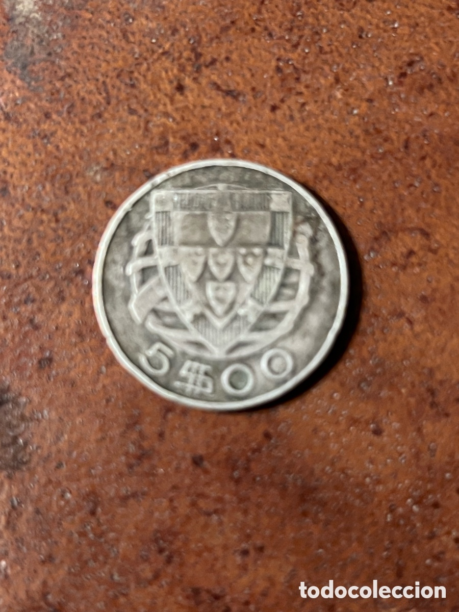 Antig&uuml;edades: Antigua moneda plata 5 escudo 1943
