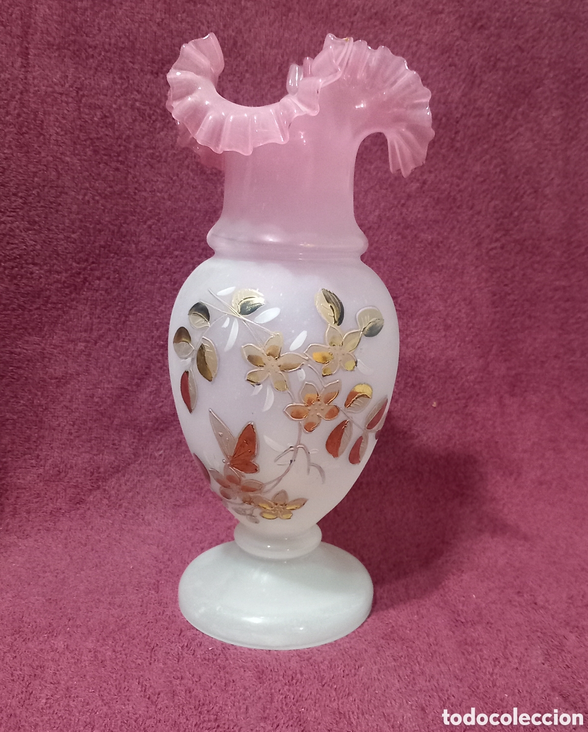 Antig&uuml;edades: ANTIGUO JARRON DE CRISTAL ISABELINO(pintado a mano)EXCELENTE ESTADO 27cm