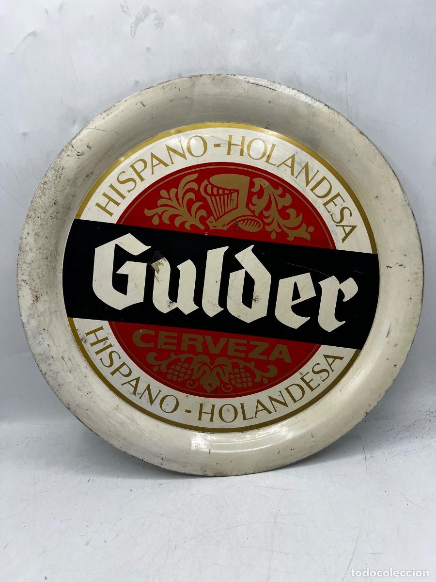 Antig&uuml;edades: BANDEJA CHAPA. CERVEZA GULDER. HISPANO-HOLANDESA. 37 CM. DIAMETRO