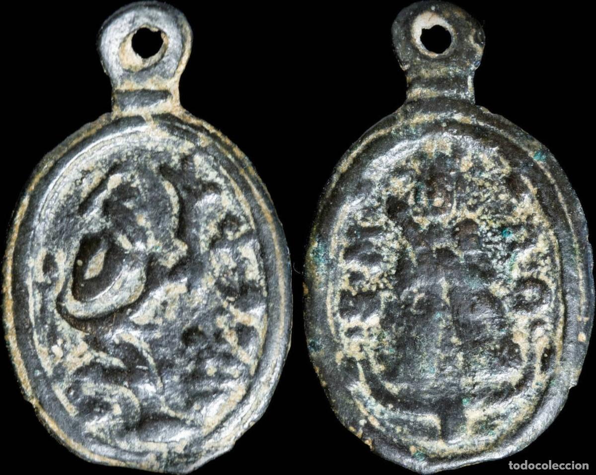 Antig&uuml;edades: Religious medal XVII centurie, San Jeronimo/ Virgen Guadalupe, 27x17 mm.