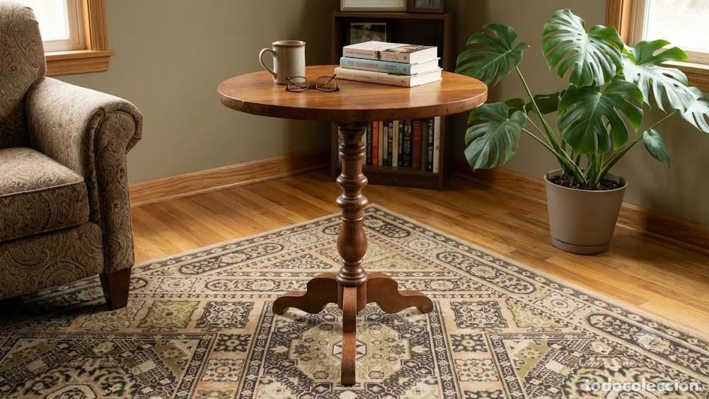 Antiquit&auml;ten: MESA AUXILIAR FRANCESA REDONDA DE MADERA CLARA