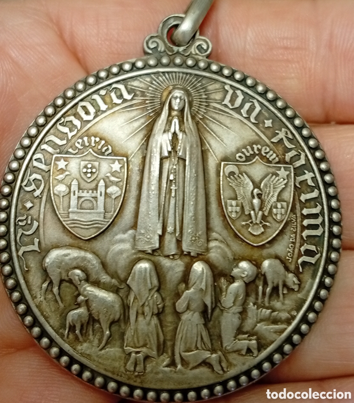 Antig&uuml;edades: Antigua grande medalla religiosa de plata de Ley , Fatima