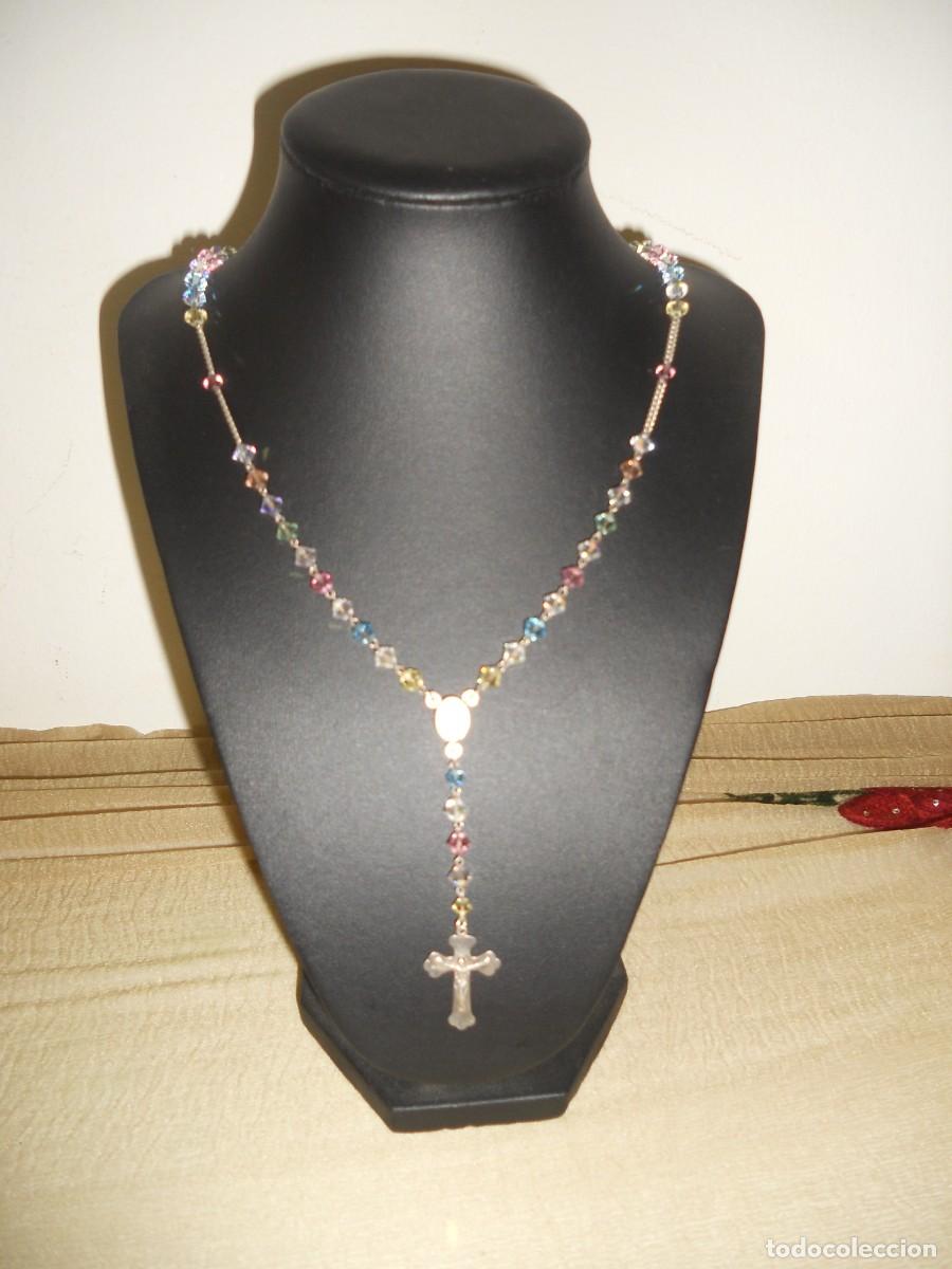 Antig&uuml;edades: ANTIGUO ROSARIO DE PLATA CON PIEDRAS CRISTAL TALLADO, SWAROSKI