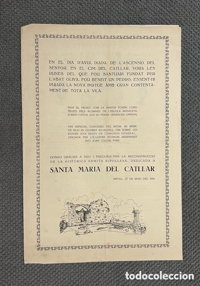 Antig&uuml;edades: RIPOLL (Girona) GOIGS DE SANTA MARIA DEL CATLLAR. Tip. Ripollesa de Daniel Maideu (a.1954)