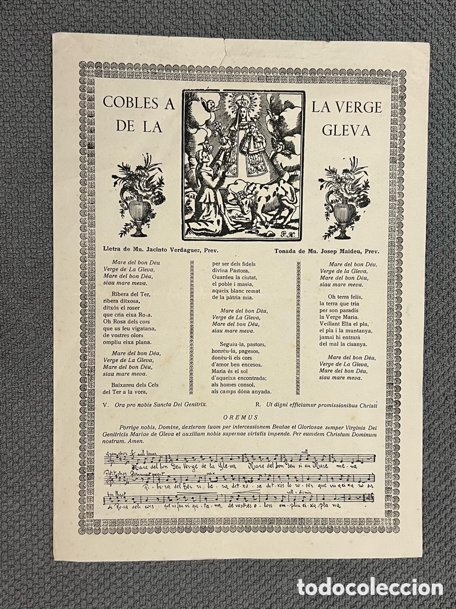 Antig&uuml;edades: SANTUARI DE VOLTREGA. COBLES A LA VERGE DE LA GLEVA&hellip; lletra J. Verdaguer, tonada Josep Maideu