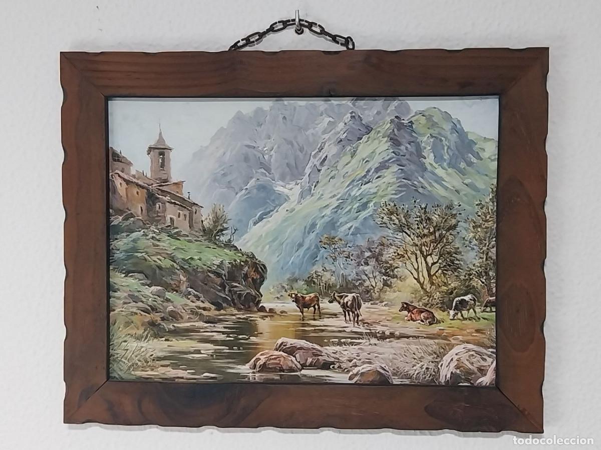 Antig&uuml;edades: Cuadro R&uacute;stico Vintage - Paisaje de Monta&ntilde;a (45x35 cm)