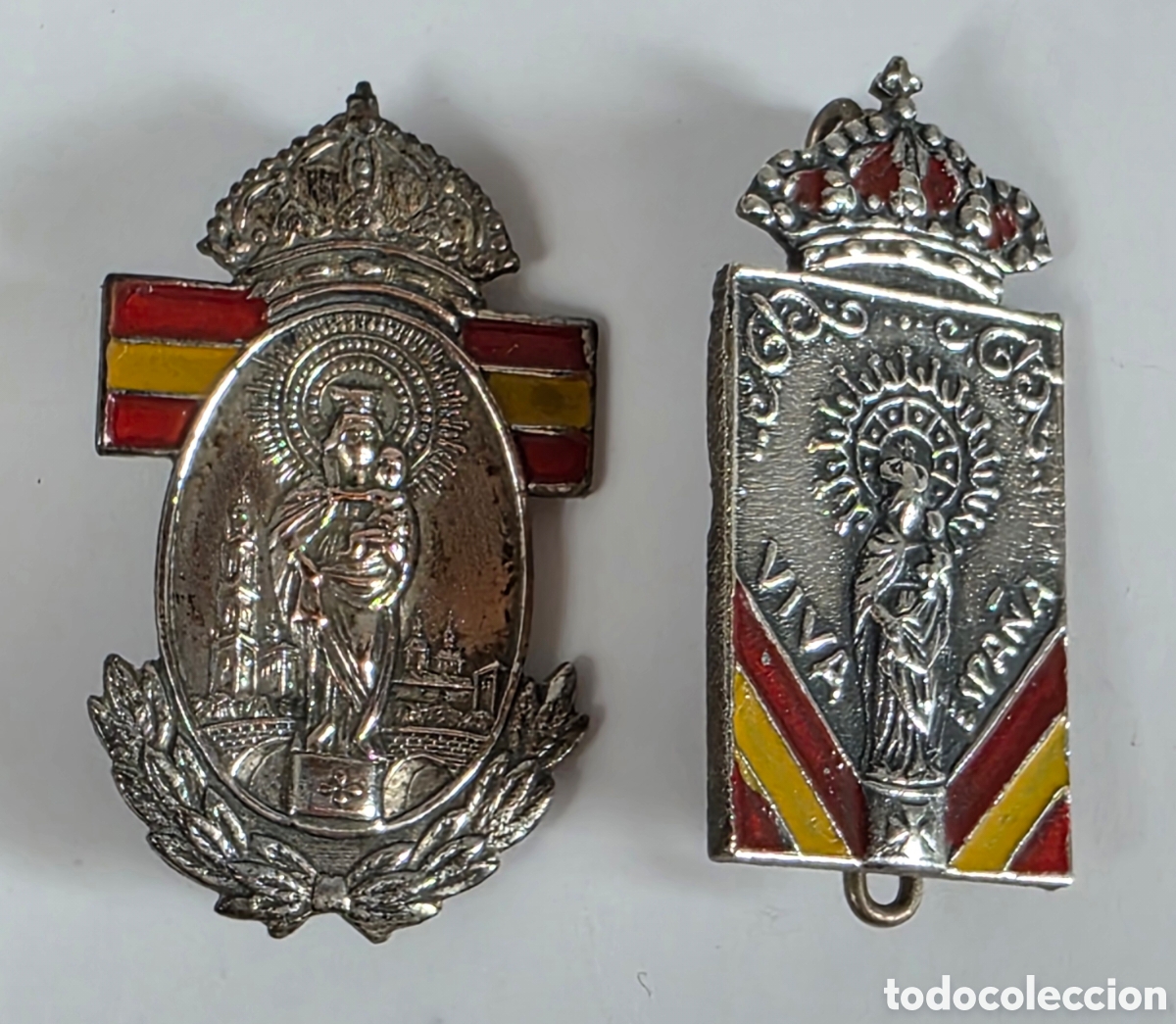 Antig&uuml;edades: Insignias aguja Virgen del Pilar Guerra Civil Espa&ntilde;ola Viva Espa&ntilde;a Virgen Ni&ntilde;o Cruz Patrona Guardia