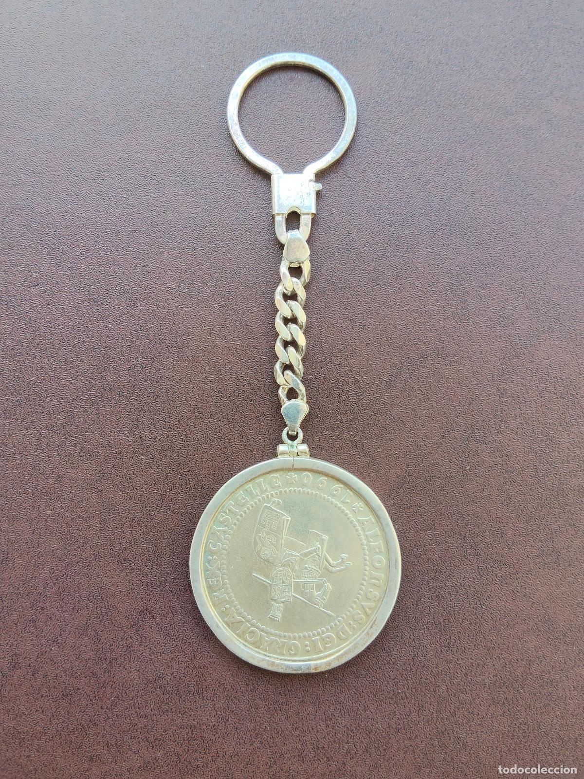Antig&uuml;edades: BONITO LLAVERO DE PLATA CON UNA MONEDA DE 5 ECU DEL A&Ntilde;O 1990 DE PLATA 925mil.