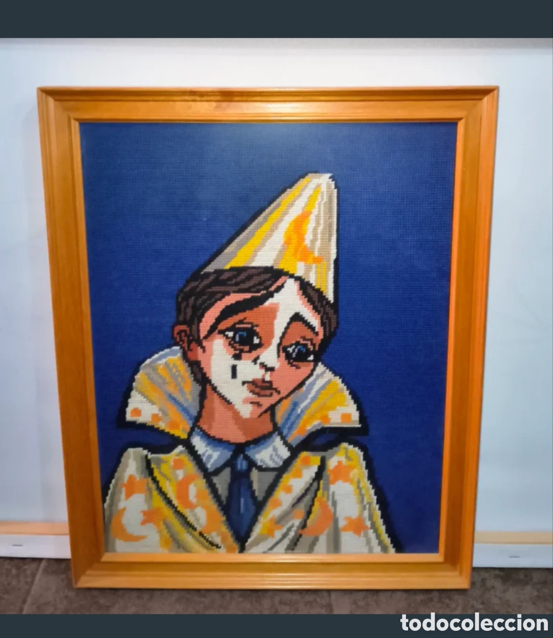 Antig&uuml;edades: Cuadro bordado en lana payaso