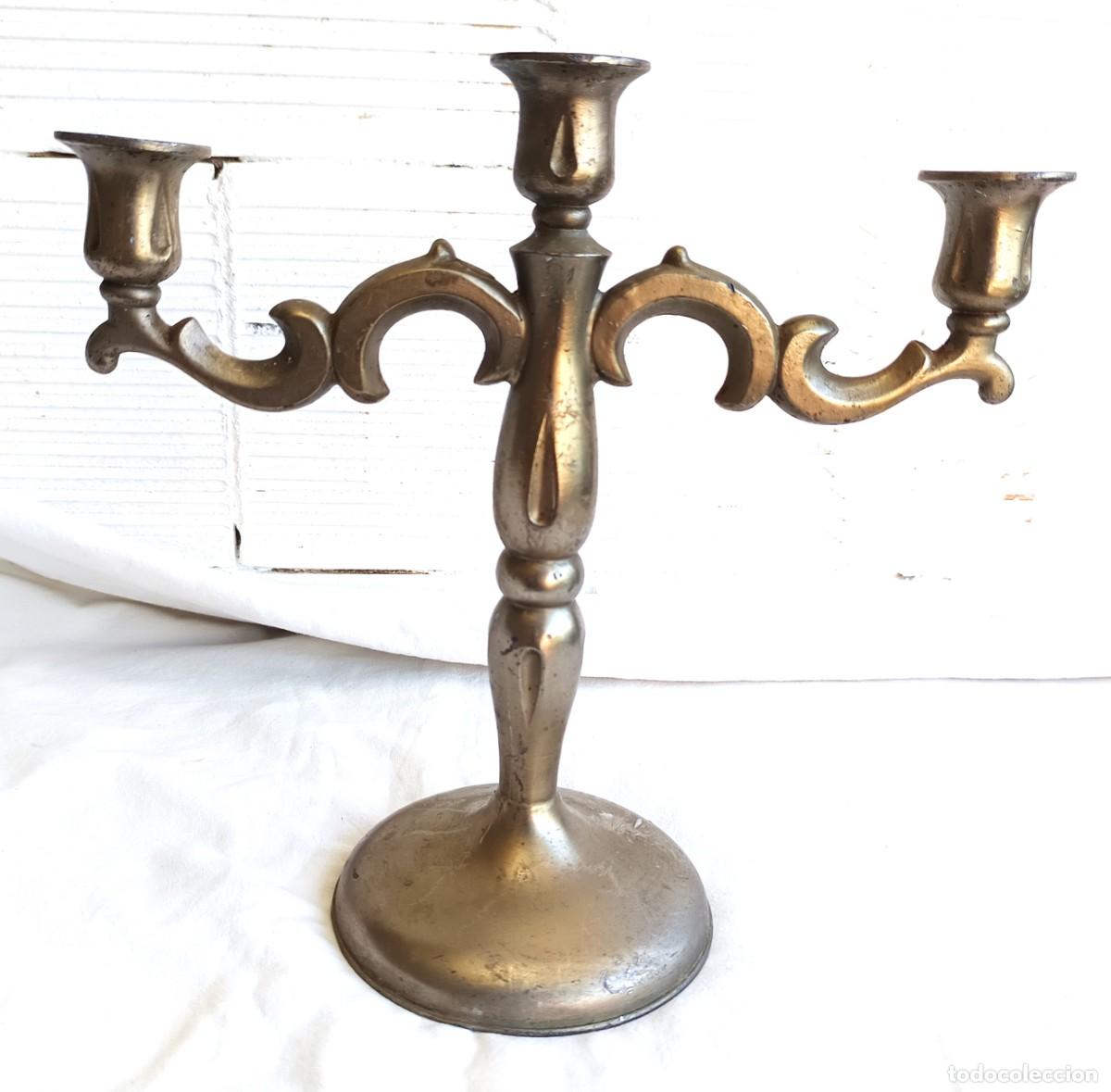 Antig&uuml;edades: Candelabro - Lat&oacute;n plateado, Lat&oacute;n fundido, Bronce plateado Francia -1950-1960