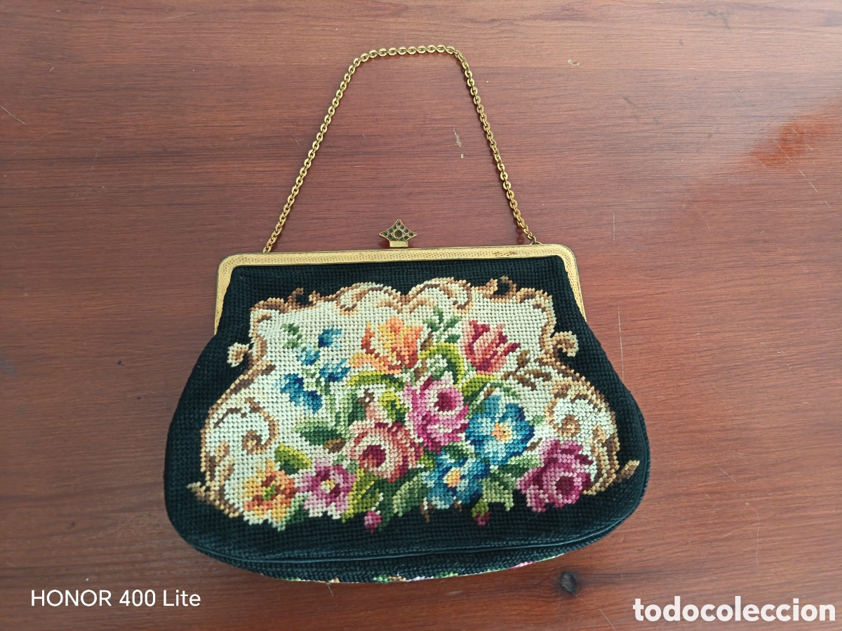 Antig&uuml;edades: Bolso de mano de gala o fiesta vintage estilo petit point