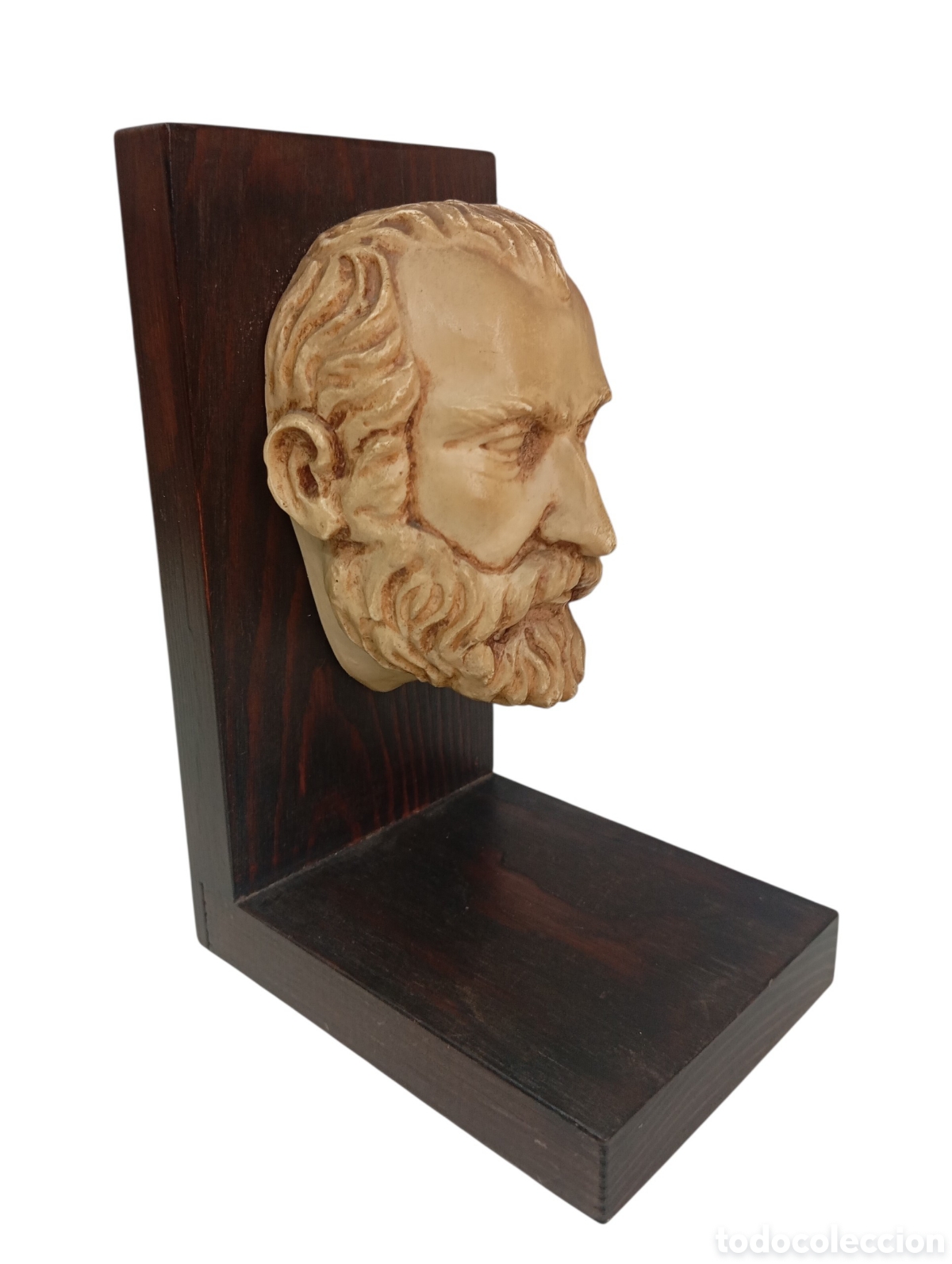 Antig&uuml;edades: ANTIGUO SUJETALIBROS FILOSOFO GRIEGO SOCRATES MADERA ESCULTURA CLASICA GREDOS DIALOGOS