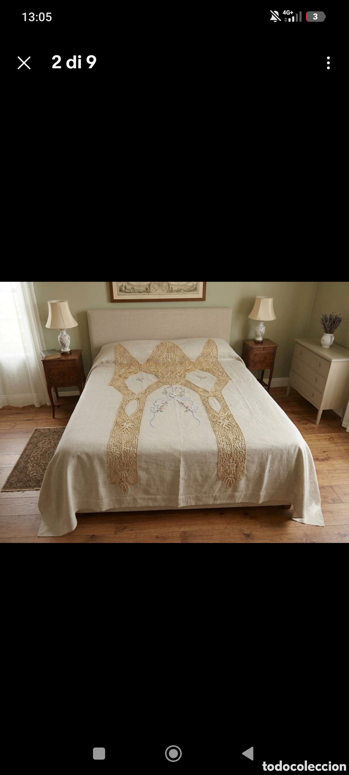 Antig&uuml;edades: Copriletto matrimoniale lino antico in pizzo cantu shabby schic