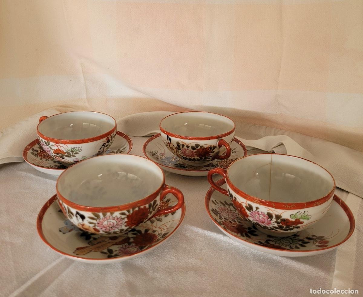 Antiques: Juego de porcelana japonesa cascara de huevo pintado a mano, sello Dai Nippon Noda, ca. 1920.