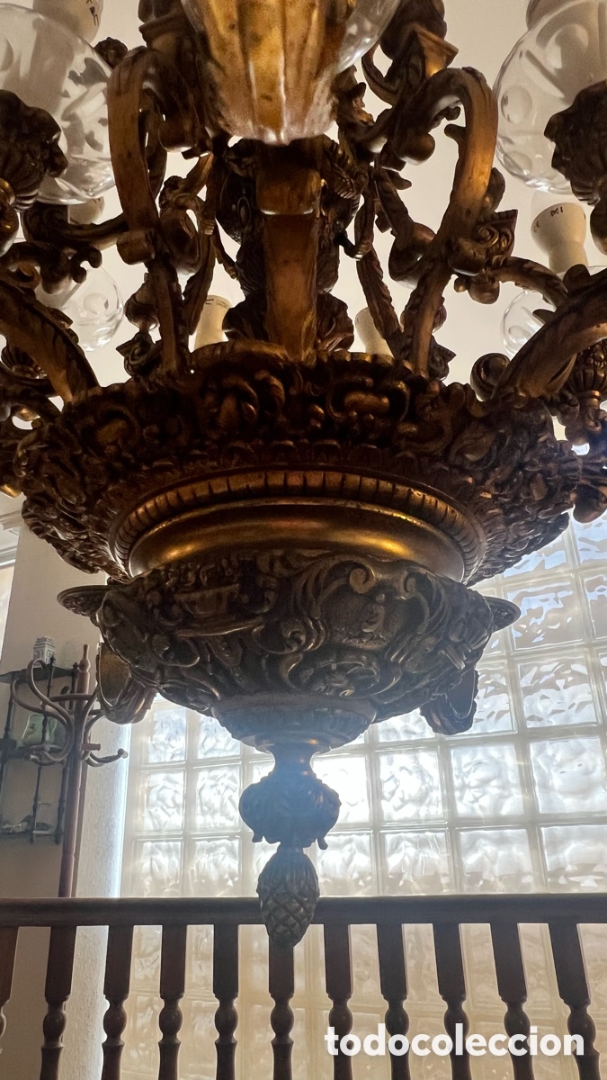 Antig&uuml;edades: L&aacute;mpara antigua grande de bronce - Foto 3