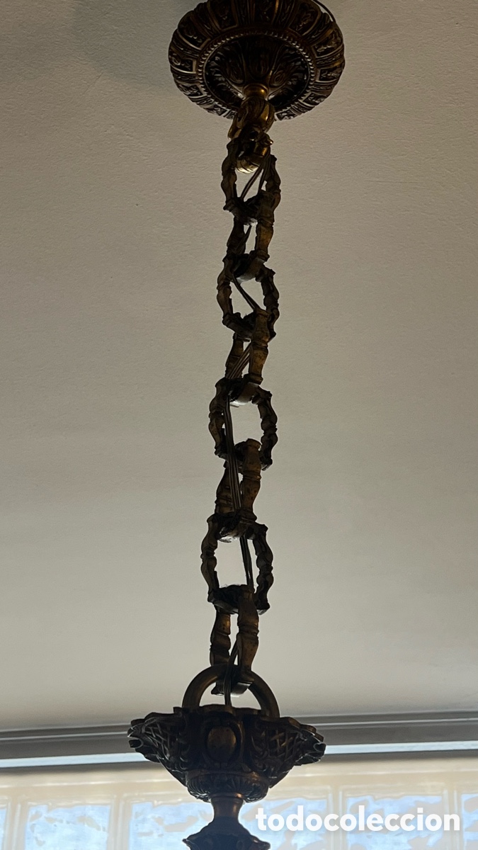 Antig&uuml;edades: L&aacute;mpara antigua grande de bronce - Foto 4