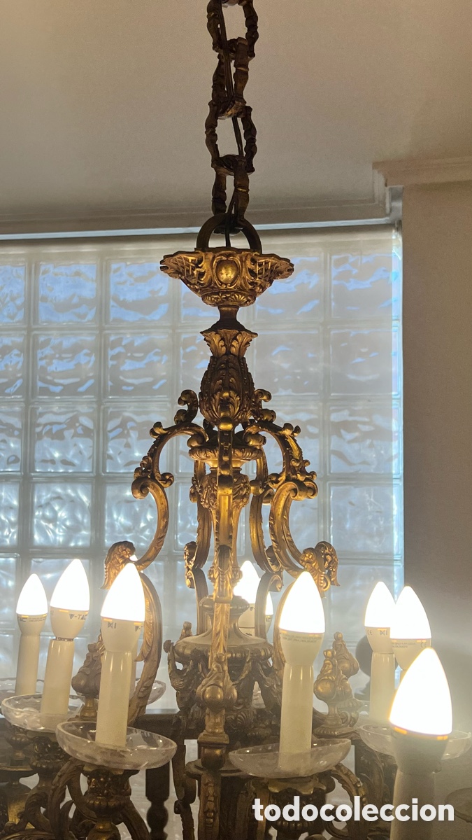 Antig&uuml;edades: L&aacute;mpara antigua grande de bronce - Foto 6