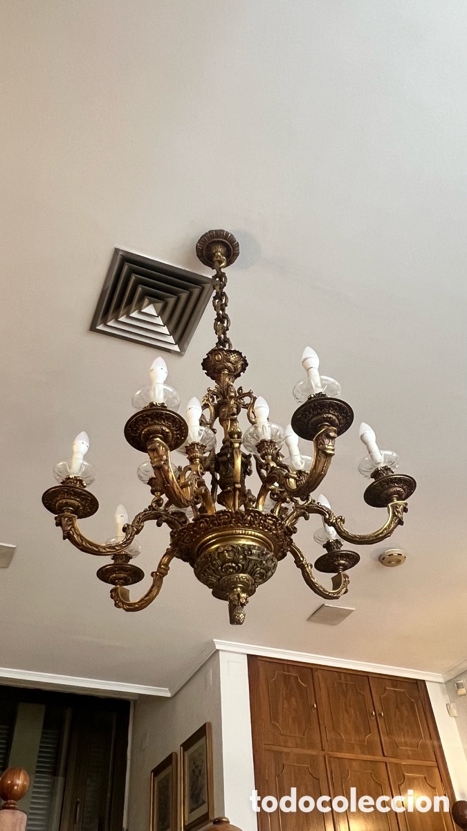 Antig&uuml;edades: L&aacute;mpara antigua grande de bronce - Foto 7