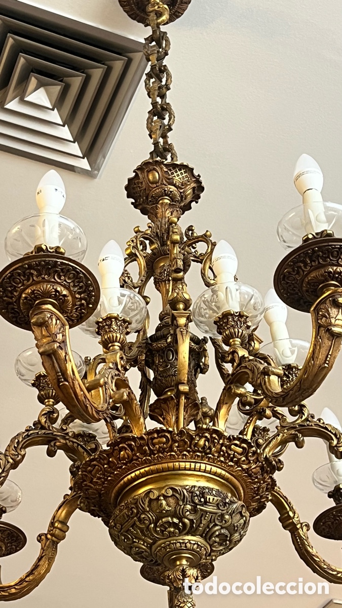 Antig&uuml;edades: L&aacute;mpara antigua grande de bronce - Foto 8
