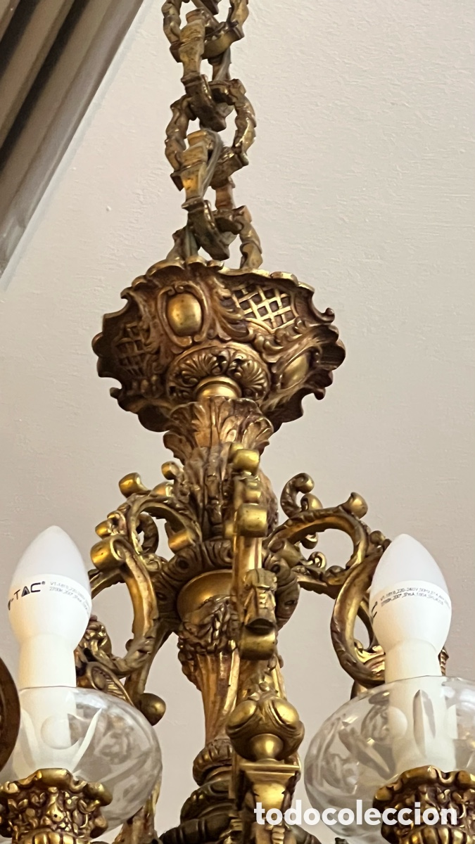 Antig&uuml;edades: L&aacute;mpara antigua grande de bronce - Foto 9