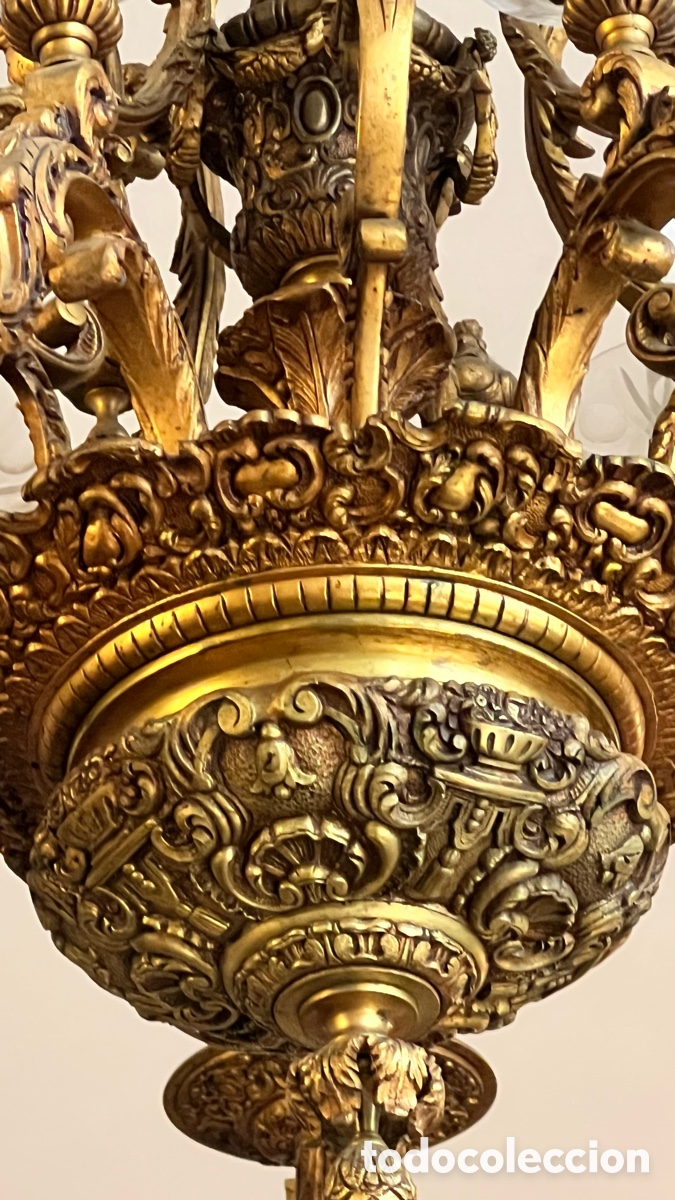 Antig&uuml;edades: L&aacute;mpara antigua grande de bronce - Foto 10