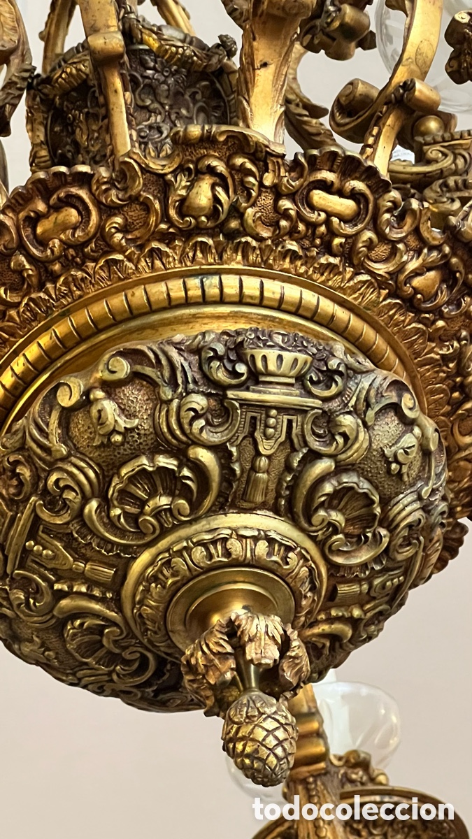 Antig&uuml;edades: L&aacute;mpara antigua grande de bronce - Foto 11
