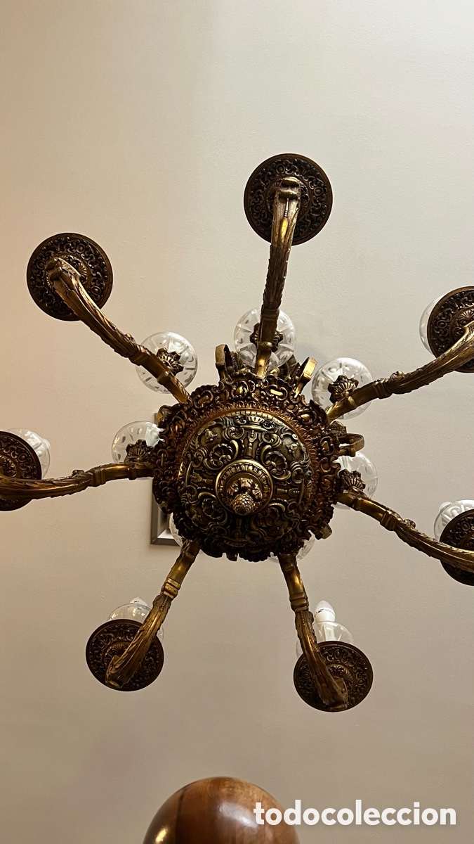 Antig&uuml;edades: L&aacute;mpara antigua grande de bronce - Foto 12