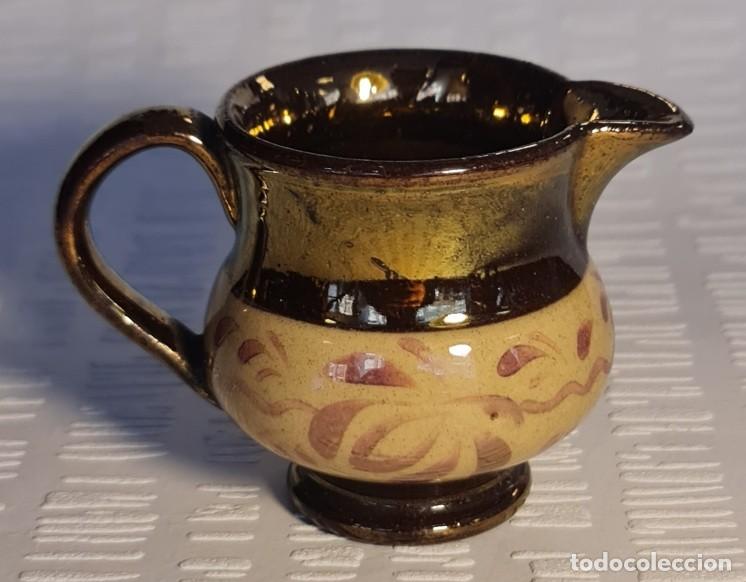 Antig&uuml;edades: Jarra Antigua Inglesa Bristol de Cer&aacute;mica Lustreware Cobre con Decoraci&oacute;n Floral Pintada a Mano
