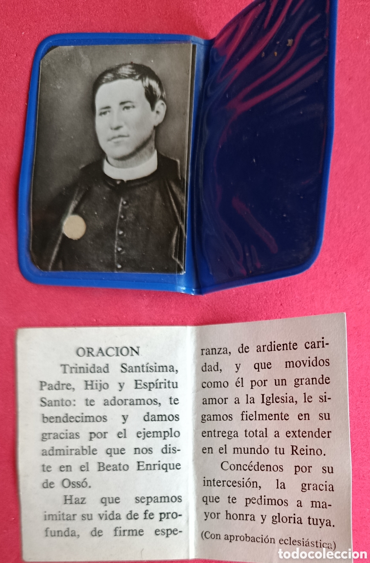 Antig&uuml;edades: PEQUE&Ntilde;A CARTERITA CON ESTAMPA DE SIERVO DE DIOS ENRIQUE DE OSS&Oacute; ( CON RELIQUIA ) ORACION RELICARIO
