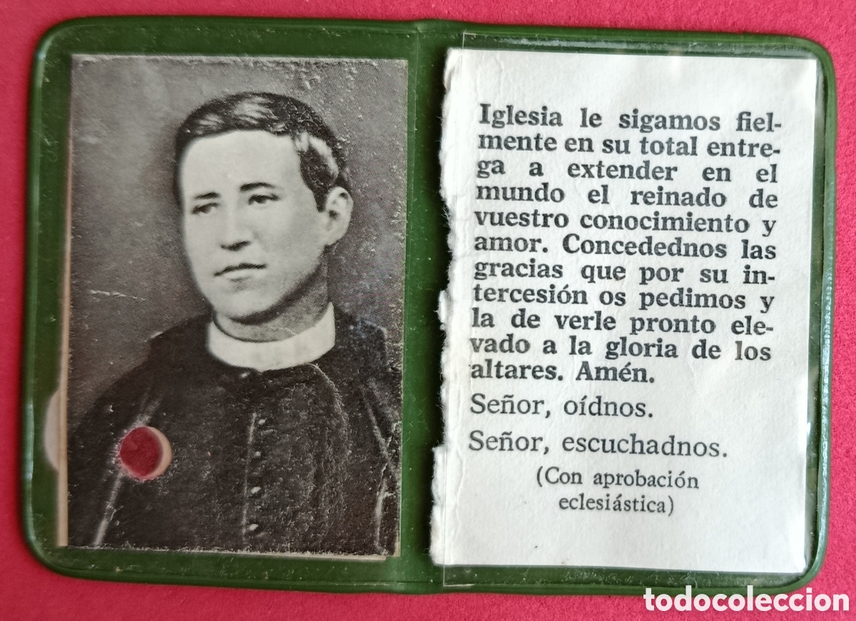 Antiguidades: PEQUE&Ntilde;A CARTERITA CON ESTAMPA DE SIERVO DE DIOS ENRIQUE DE OSS&Oacute; ( CON RELIQUIA ) ORACION RELICARIO