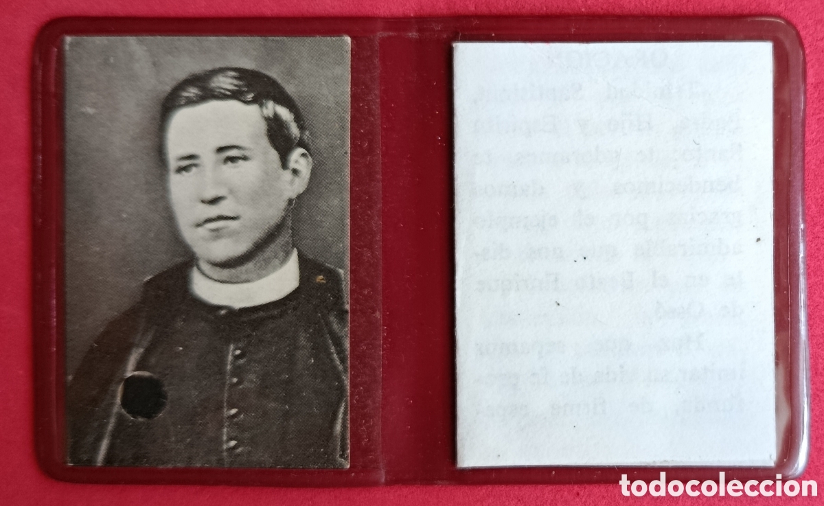 Antig&uuml;edades: PEQUE&Ntilde;A CARTERITA CON ESTAMPA DE SIERVO DE DIOS ENRIQUE DE OSS&Oacute; ( CON RELIQUIA ) ORACION RELICARIO