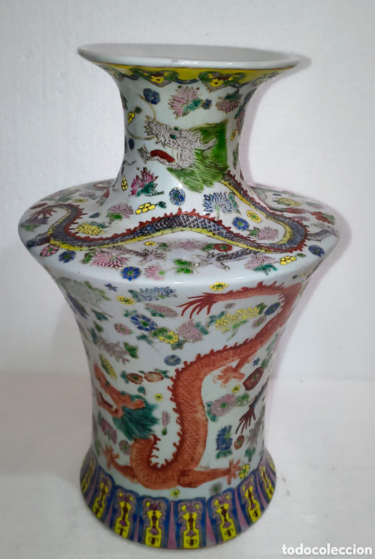 Antig&uuml;edades: Jarr&oacute;n Chino Drag&oacute;n Flores Porcelana
