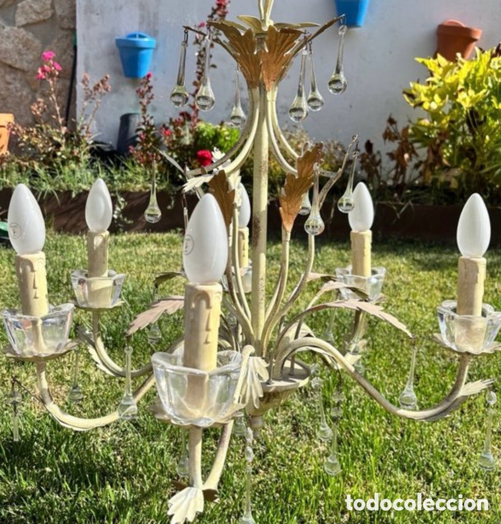 Antig&uuml;edades: L&aacute;mpara de Ara&ntilde;a Shabby Chic/ Provenzal Francesa