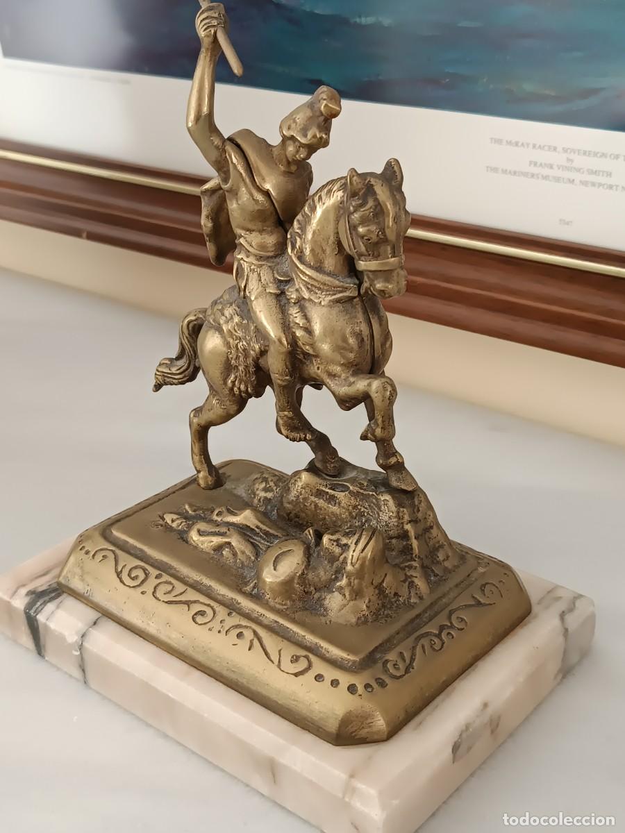 Antig&uuml;edades: ESCULTURA SAN JORGE EN BRONCE CON BASE DE MARMOL