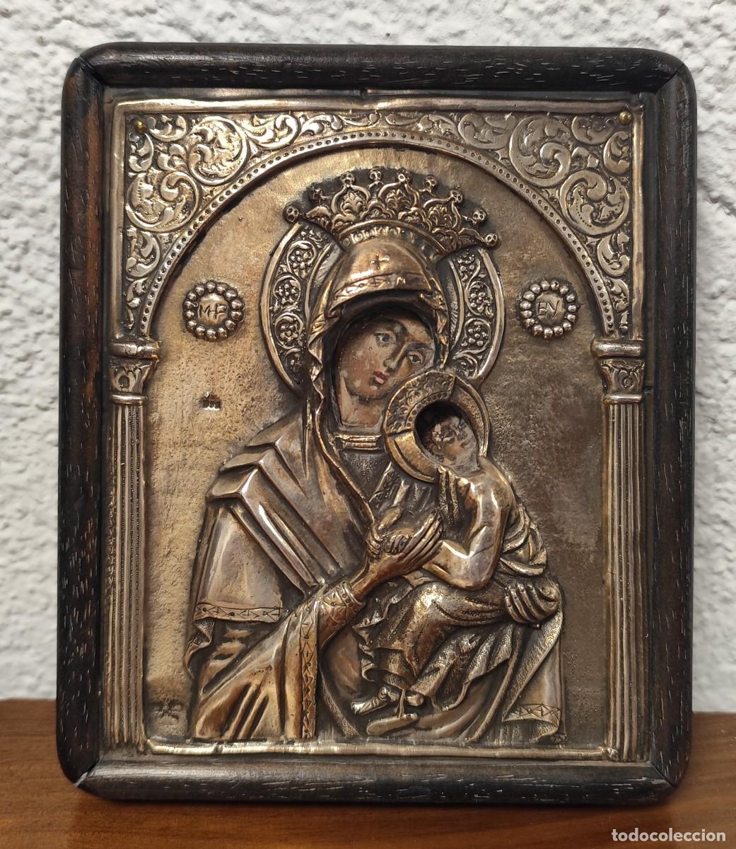 Antig&uuml;edades: Icono de la Virgen Mar&iacute;a en plata - Foto 2