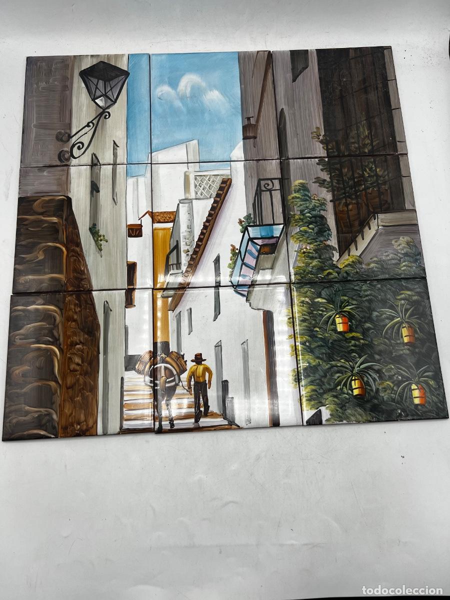 Antig&uuml;edades: MURAL CER&Aacute;MICO PINTADO A MANO. L. MORA. 3x3 AZULEJOS. 15 x 15 CM.