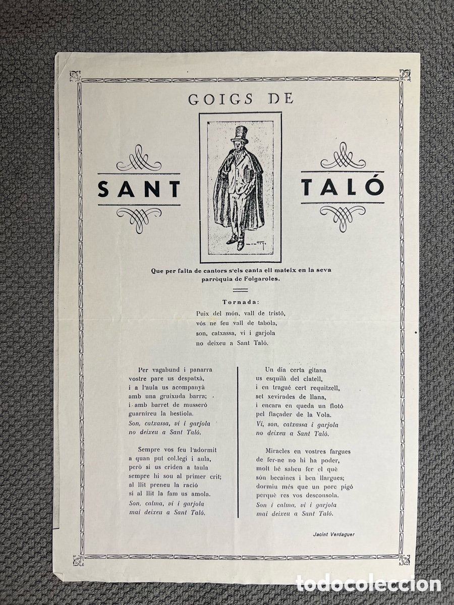 Antig&uuml;edades: GOIGS A SANT TAL&Oacute; DE FOLGUEROLES, Que per falta de cantors s'els canta ell mateix.. (a.1953)