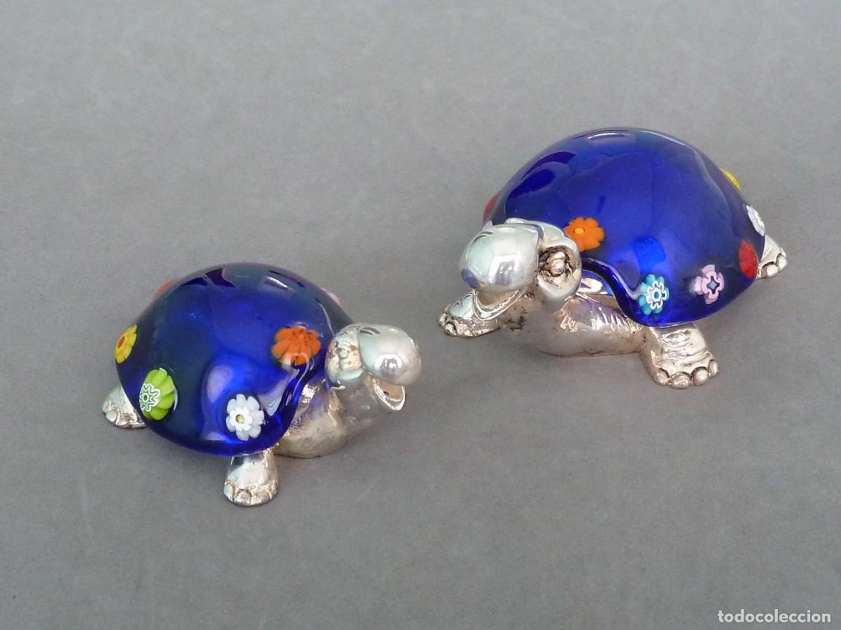 Antig&uuml;edades: Pareja de Tortugas Vintage de Murano. Crystal Murano con Laminado de Plata.