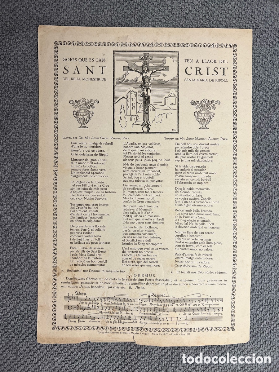 Antig&uuml;edades: GOIGS QUE ES CANTEN A LLAOR DEL SANT CRIST DEL REIAL MONESTIR DE SANTA MARIA DE RIPOLL