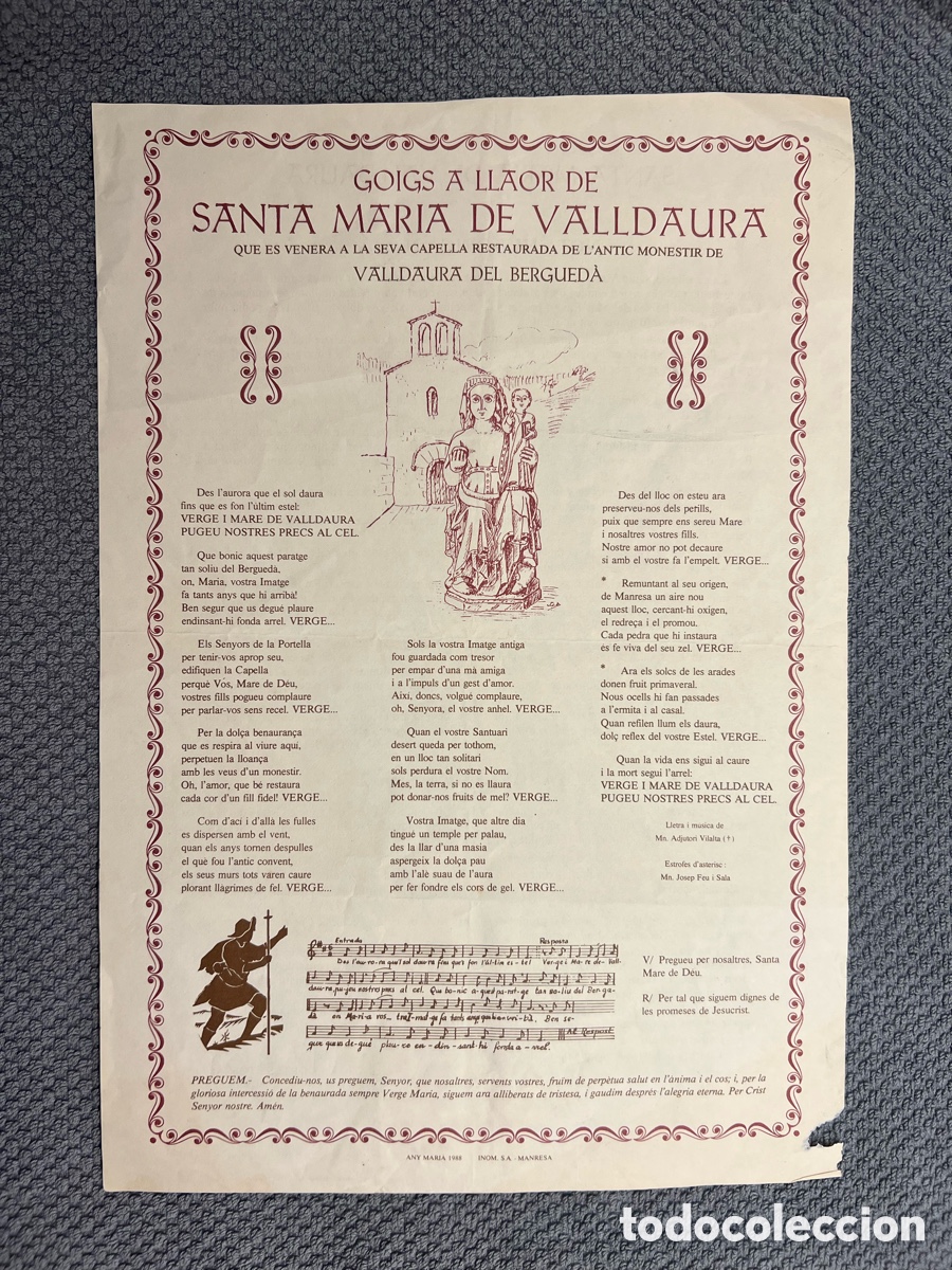 Antig&uuml;edades: GOIGS A LLAOR DE SANTA MARIA DE VALLDAURA. QUE ES VENERA A LA SEVA CAPELLA (a.1988)