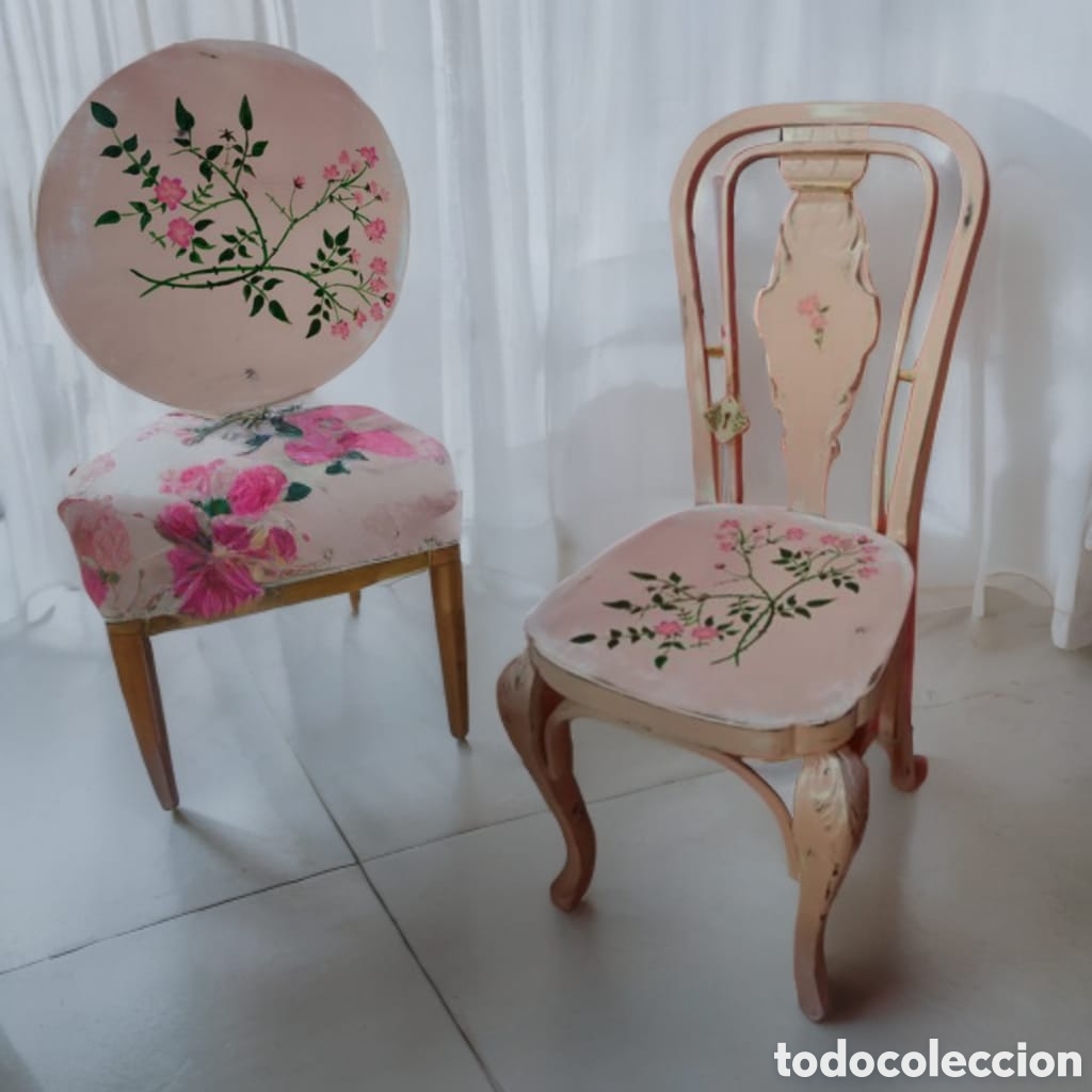 Antig&uuml;edades: Lote de 6 sillas antiguas restauradas pintadas a mano