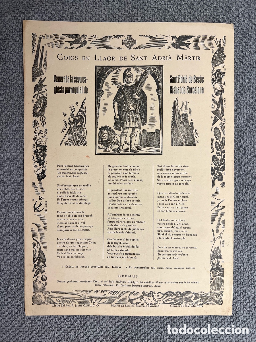 Antig&uuml;edades: Goigs en Llaor de Sant Adria Martir Parroquia de Sant Adria de Besos Bisbat de Barcelona (a.1949)
