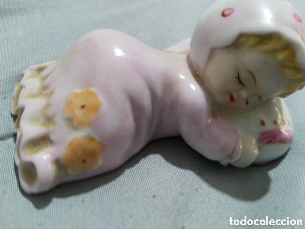 Antiquit&auml;ten: Antigua Figura De Pared Porcelana Cuernavaca - Beb&eacute; Durmiendo Pijama Rosa A&ntilde;os 60/70
