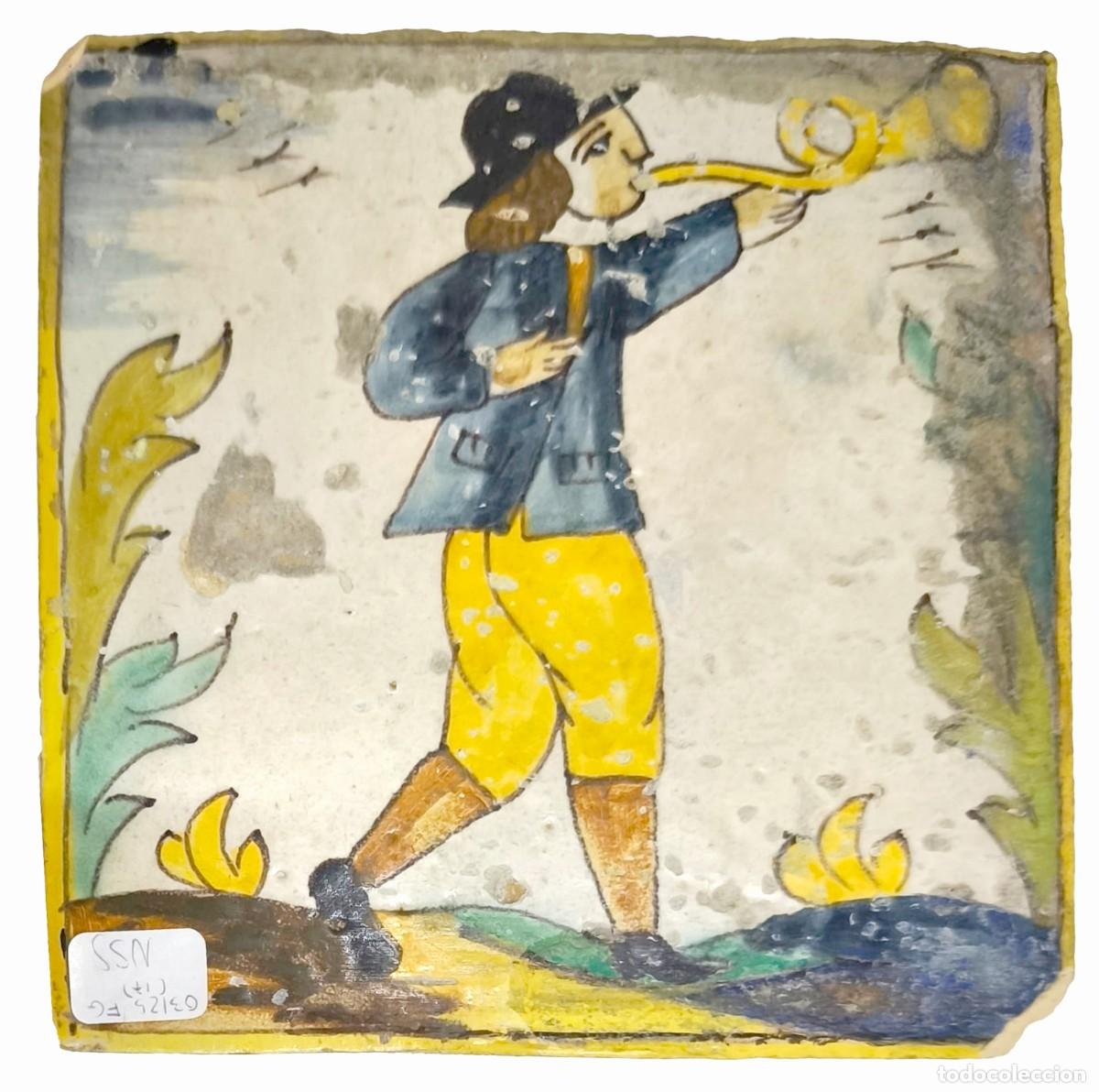 Antig&uuml;edades: Azulejo de muestra en cer&aacute;mica esmaltada de artes y oficios del s. XVIII.