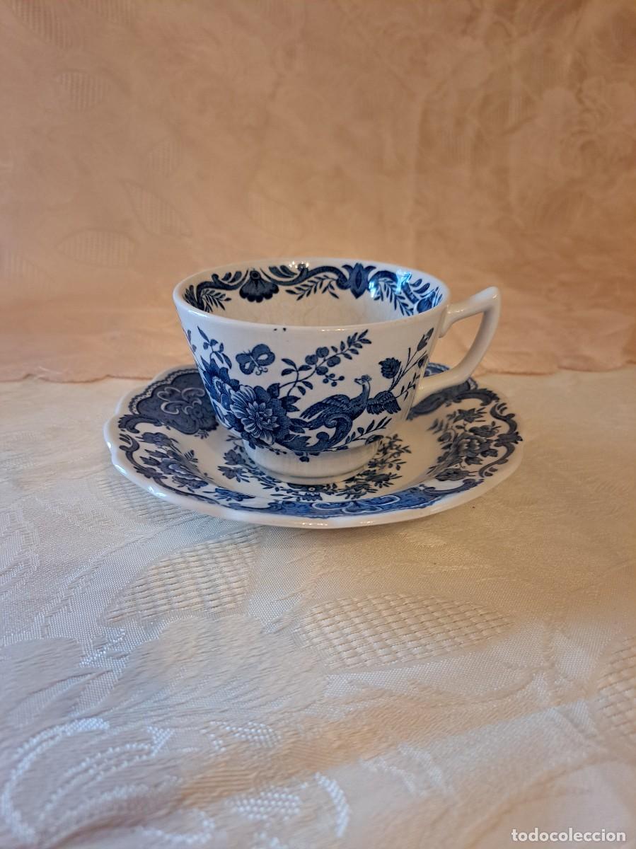 Antig&uuml;edades: Solitario de t&eacute; de porcelana Windsor Blue de Ridgway Staffordshire, flores y aves-