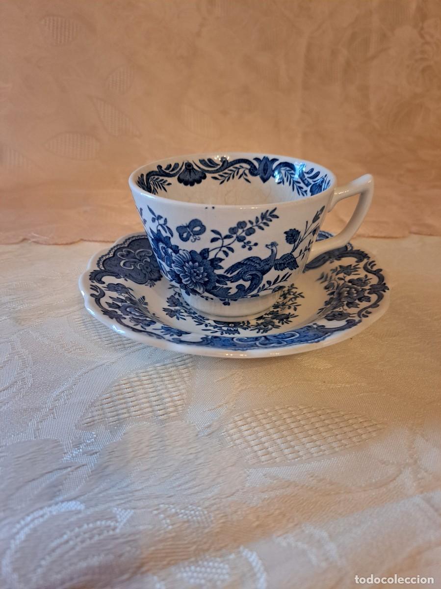 Antig&uuml;edades: Solitario de t&eacute; de porcelana Windsor Blue de Ridgway Staffordshire, flores y aves-