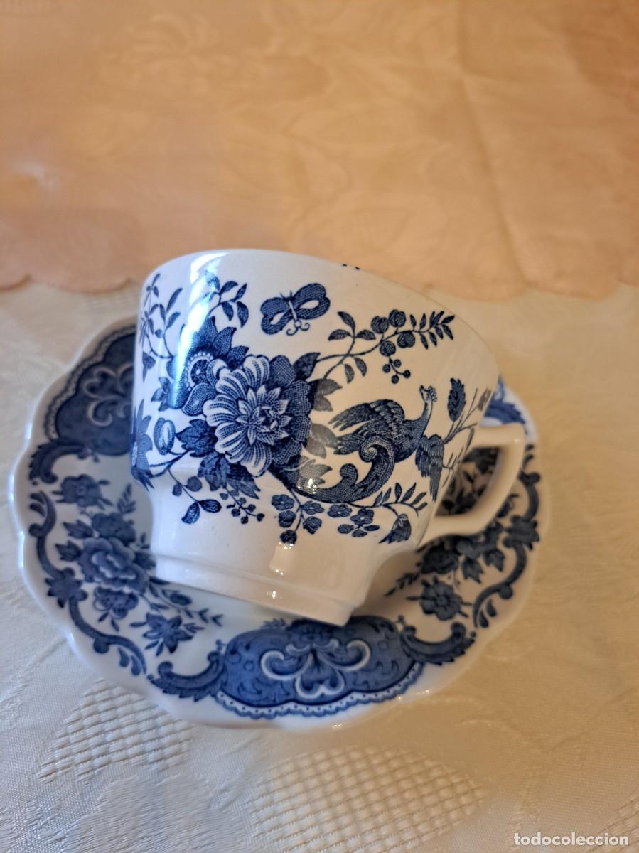 Antig&uuml;edades: Solitario de t&eacute; de porcelana Windsor Blue de Ridgway Staffordshire, flores y aves-