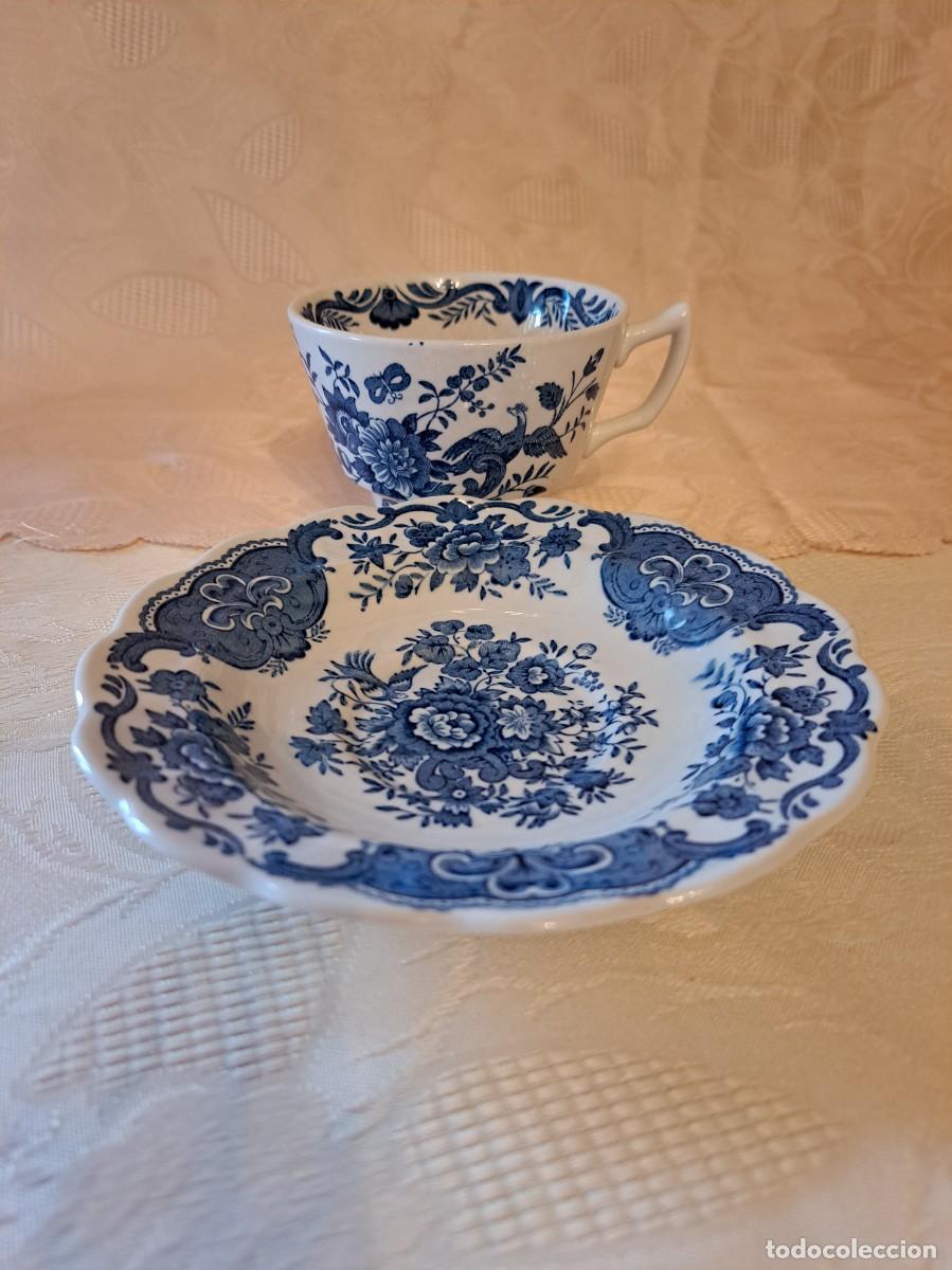 Antig&uuml;edades: Solitario de t&eacute; de porcelana Windsor Blue de Ridgway Staffordshire, flores y aves-