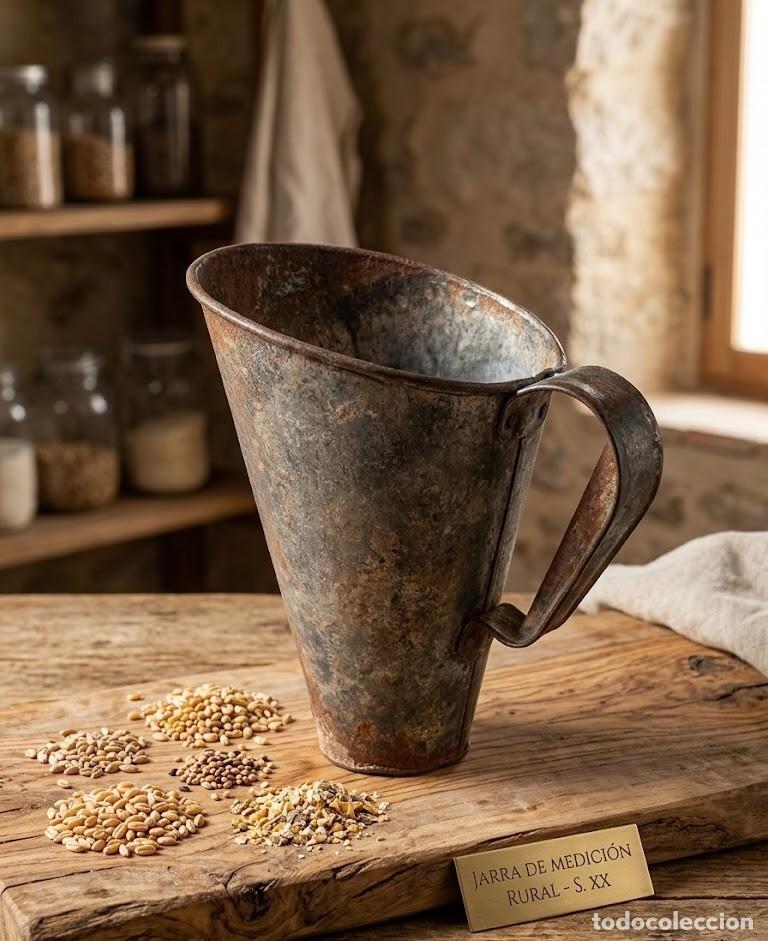 Antig&uuml;edades: Jarra de medici&oacute;n rural &ndash; zinc galvanizado &ndash; principios siglo XX
